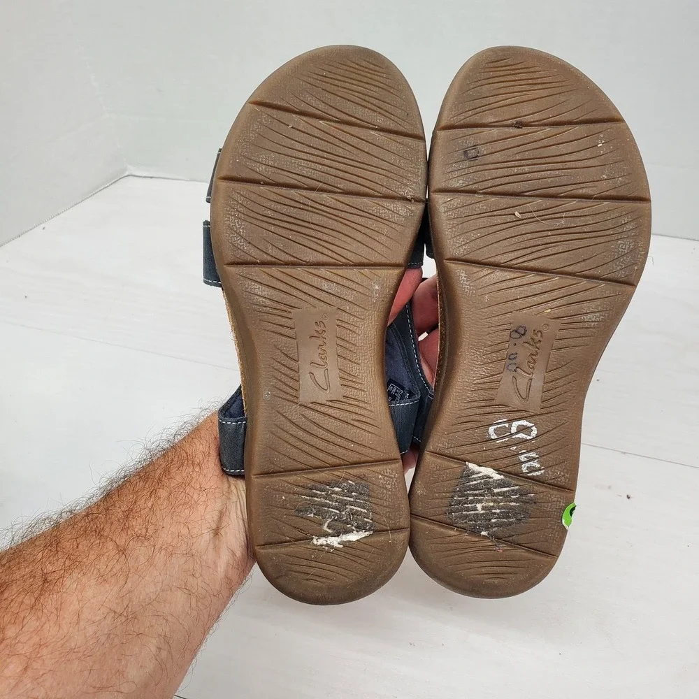 Clarks Collection Adjustable Sandals April Cove Black Leather Womens 9 Comfort